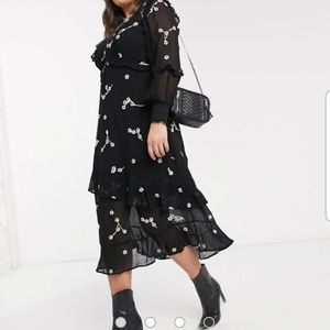 River Island Plus Embroidered Ruffle Dress